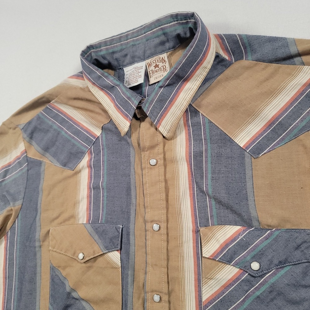 Western Frontier Men Pearl Snap Shirt 2XL Striped USA Vintage Western
